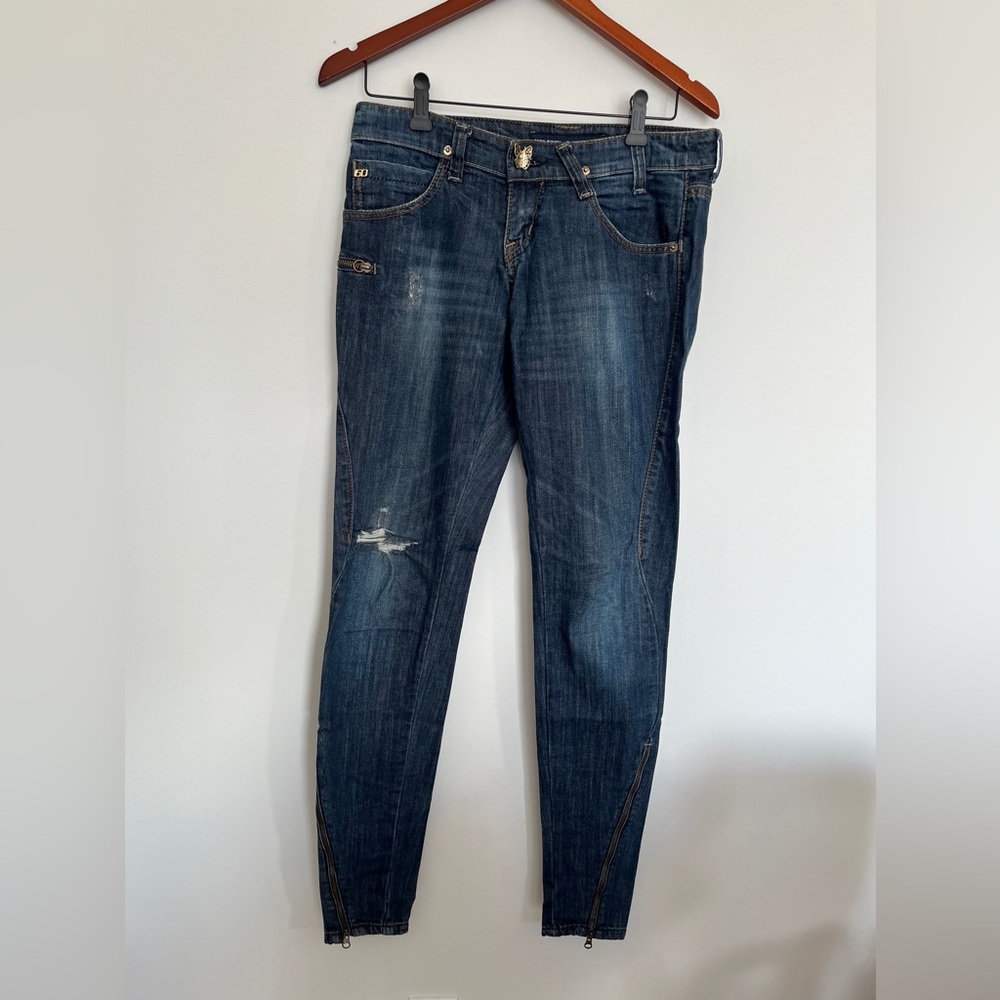 Miss Sixty Y2K Dalko Distressed Dark Blue Skinny Jeans Size 27